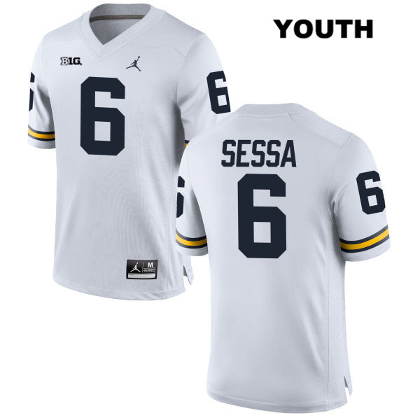 Youth NCAA Michigan Wolverines Michael Sessa #6 White Jordan Brand Authentic Stitched Football College Jersey OK25D16KK